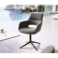 DELIFE Outdoorstuhl Yago-Flex mit Armlehnen Strukturstoff Graphit Fußkreuz Schwarz 360° drehbar Wippfunktion