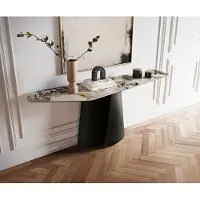 DELIFE Konsolentisch Edge Polygonal 180x50 cm Keramik Patagonia Poliert Livos Metall Schwarz