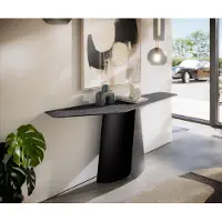 DELIFE Konsolentisch Edge Polygonal 180x50 cm Keramik Laminam Nero Greco Anthrazit Livos Metall Schwarz
