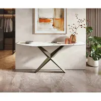 DELIFE Konsolentisch Edge Polygonal 180x50 cm Keramik Calacatta Luxe Weiß-Gold-Grau Zentharo Metall Effektfinish Titan