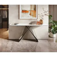 DELIFE Konsolentisch Edge Boot 180x40 cm Keramik Calacatta Luxe Weiß-Gold-Grau Velio Metall Effektfinish Titan