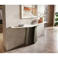 DELIFE Konsolentisch Edge Polygonal 180x50 cm Keramik Calacatta Luxe Weiß-Gold-Grau Livos Metall Effektfinish Titan