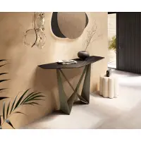 DELIFE Konsolentisch Edge Polygonal 140x50 cm Keramik Laminam Noir Desir Braun Spios Metall Effektfinish Titan