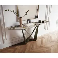 DELIFE Konsolentisch Edge Polygonal 180x50 cm Keramik Patagonia Poliert Spios Metall Effektfinish Titan