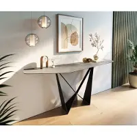 DELIFE Konsolentisch Edge Polygonal 180x50 cm Keramik Beton Grau Spios Metall Schwarz