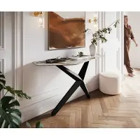 DELIFE Konsolentisch Edge Polygonal 140x50 cm Keramik Patagonia Poliert Zentharo Metall Schwarz