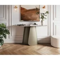 DELIFE Konsolentisch Edge Polygonal 140x50 cm Keramik Patagonia Poliert Livos Metall Effektfinish Titan
