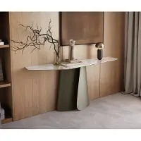 DELIFE Konsolentisch Edge Polygonal 180x50 cm Keramik Minas Melange Weiß-Beige Livos Metall Effektfinish Titan