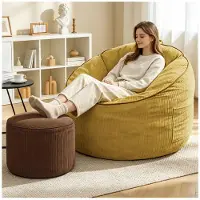 STILVORA Sitzsack-Sessel ergonomisch mit gebogener Form und Ablagetasche, Loungesessel mit zylindrischem Hocker, Wohnzimmersessel für Wohnkomfort