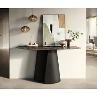 DELIFE Konsolentisch Edge Polygonal 140x50 cm Keramik Emperador Extra Lucidato Dunkelbraun Livos Metall Schwarz