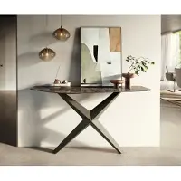 DELIFE Konsolentisch Edge Polygonal 140x50 cm Keramik Emperador Extra Lucidato Dunkelbraun Zentharo Metall Effektfinish Titan