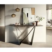 DELIFE Konsolentisch Edge Polygonal 140x50 cm Keramik Emperador Extra Lucidato Dunkelbraun Spios Metall Effektfinish Titan