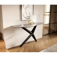 DELIFE Konsolentisch Edge Polygonal 140x50 cm Keramik Beton Grau Zentharo Metall Schwarz