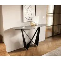 DELIFE Konsolentisch Edge Polygonal 140x50 cm Keramik Beton Grau Spios Metall Schwarz