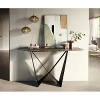 DELIFE Konsolentisch Edge Polygonal 140x50 cm Keramik Emperador Extra Lucidato Dunkelbraun Spios Metall Schwarz