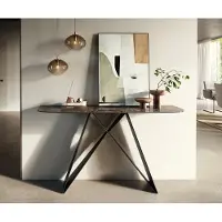 DELIFE Konsolentisch Edge Boot 140x40 cm Keramik Emperador Extra Lucidato Dunkelbraun Velio Metall Schwarz
