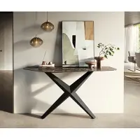 DELIFE Konsolentisch Edge Polygonal 140x50 cm Keramik Emperador Extra Lucidato Dunkelbraun Zentharo Metall Schwarz