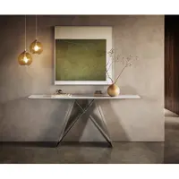 DELIFE Konsolentisch Edge Boot 180x40 cm Keramik Onyx Pearl Velio Metall Effektfinish Titan