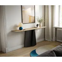 DELIFE Konsolentisch Edge Boot 180x40 cm Keramik Laminam Sabbia Eichefarbig Livos Metall Schwarz