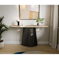 DELIFE Konsolentisch Edge Boot 140x40 cm Keramik Laminam Sabbia Eichefarbig Livos Metall Schwarz