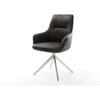 DELIFE Drehstuhl Zelia-Flex mit Armlehnen Mikrofaser Anthrazit Vintage Kreuzgestell breit Edelstahl 360° drehbar Wippfunktion Taschenfederkern