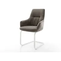 DELIFE Freischwinger Zelia-Flex mit Armlehnen Strukturstoff Soft Taupe Freischwinger flach Weiß Taschenfederkern