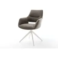 DELIFE Drehstuhl Yago-Flex mit Armlehnen Strukturstoff Soft Taupe Kreuzgestell breit Weiß 360° drehbar Wippfunktion Taschenfederkern