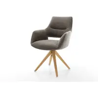 DELIFE Drehstuhl Yago-Flex mit Armlehnen Strukturstoff Soft Taupe Holzgestell kantig Natur 360° drehbar Taschenfederkern