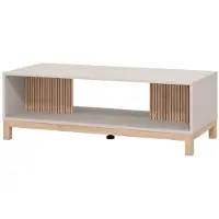 Dmora Couchtisch Leguzzano 121x55x41h cm Beige, mit Füßen ein Fach