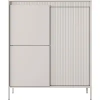 Domo SENSO Highboard 3 Türen, geriffelte MDF-Fronten, Push-to-Open, Beige, Metallfüße, 103,5x123,4x39,5 cm