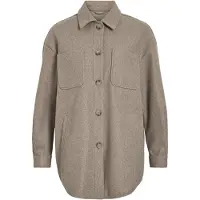 Vila Hemdjacke "VIKIMMI SHIRT L/S JACKET - NOOS", Damen, Gr. S, beige (fossil detail:melange), Web, Obermaterial: 100% Polyester, meliert, regular fit, Rundhals, Jacken Hemdjacke