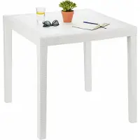 Dmora Gartentisch Agrigento, Quadratischer Gartentisch, feststehender Couchtisch in Rattan-Optik, 100 % Italy, 80x80h72 cm, Weiß