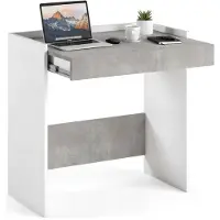 Dmora Schreibtisch Clematide, Moderner Schreibtisch mit Schublade, Studier - oder Bürotisch für PC - Buchhalter, 100% Italy, 80x40h79 cm, Weiß und Beton