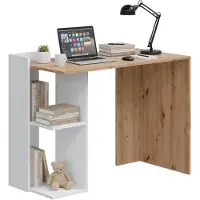 Dmora Tucson-Schreibtisch, umkehrbarer Multipositions-Schreibtisch, Arbeits- oder Bürotisch mit PC-Halterung und Regalen, cm 99x50h77, Knoten in Weiß und Eiche