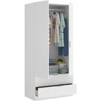 Dmora Garderobe Burbank, Schlafzimmerschrank mit 2 Türen und 2 Schubladen, Schlafzimmermöbel mit Kleiderstange, 81x52h180 cm, Weiß