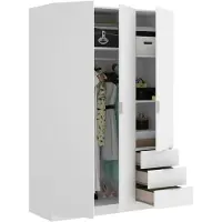 Dmora Garderobe Warren, Schlafzimmerschrank mit 3 Türen und 3 Schubladen, Schrank mit 3 Einlegeböden und Kleiderstange, 121x52h180 cm, Weiß