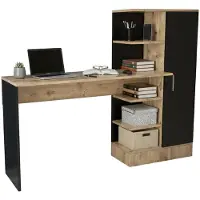 Dmora Schreibtisch Ancha, Mehrzweckschreibtisch, Bürotisch für PC, Eckschreibtisch, 152x40h120 cm, Eiche und Schwarz
