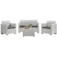 Dmora Lounge-Set für den Außenbereich Dmotto, Garten-Set mit Kissen, Lounge-Set für den Innenbereich in Rattan-Optik, 100 % Italy, Weiß