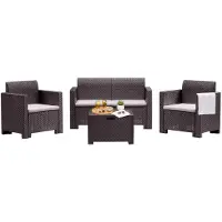 Dmora Lounge-Set für den Außenbereich Venere, Garten-Set mit Kissen, Lounge-Set für den Innenbereich in Rattan-Optik, 100 % Italy, Braun
