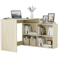 Dmora Schreibtisch Kyarr, Mehrzweckschreibtisch, Bürotisch für PC, Eckschreibtisch, 112x101 h77 cm, Eiche und Weiß