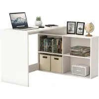 Dmora Schreibtisch Kyarr, Mehrzweckschreibtisch, Bürotisch für PC, Eckschreibtisch, 112x101 h77 cm, Mattweiß