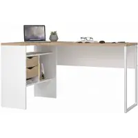 Dmora Schreibtisch Patience, Mehrzweckschreibtisch, Bürotisch für PC, Eckschreibtisch, 145x81 h77 cm, Weiß und Eiche