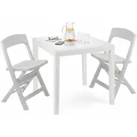Dmora Outdoor Lounge Set Sanzeno, Outdoor oder Indoor Lounge Set, Quadratischer Tisch mit 2 Klappstühlen, Italy, Weiß