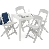 Dmora Outdoor Lounge Set Sanzeno, Outdoor oder Indoor Lounge Set, Quadratischer Tisch mit 2 Klappstühlen, Italy, Weiß