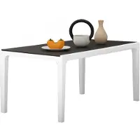 Dmora Outdoor-Tisch Nanaimo 160x90x74h cm Weiß, 6 Sitzplätze, UV-beständig, vielseitig, platzsparend