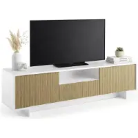 Dmora TV-Ständer Darrighin, TV-Ständer für das Wohnzimmer, niedriges Wohnzimmer-Sideboard mit 2 Türen und 1 Schublade, 100 % Italy, 170 x 42 x 48 cm, Weiß und Beige