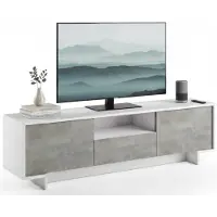 Dmora TV-Ständer Darrighin, TV-Ständer für das Wohnzimmer, niedriges Wohnzimmer-Sideboard mit 2 Türen und 1 Schublade, 100 % Italy, 170 x 42 x 48 cm, Weiß und Zement