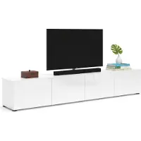 Dmora Fernsehschrank Dfalzeran, Ständer für Wohnzimmerfernseher, Niedriges Wohnzimmer-Sideboard, TV-Ständerbasis, Italy, 225x38h39 cm, Glänzendes Weiß