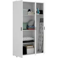 Dmora Mehrzweckgarderobe Dmeli, Multifunktionaler Besenhalter, Kleiderschrank mit 3 Türen, 116x35h190 cm, Weiß