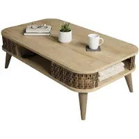 Dmora Wohnzimmertisch Kocab, Niedriger Wohnzimmertisch, Kaffeeregal, Couchtisch für Sofa, 105x60h35 cm, Eiche